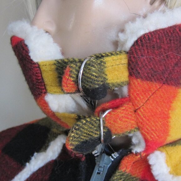 Vintage 70s LADY UTEX Retro Orange Plaid Wool Sherpa Bomber Jacket Canada - Picture 5 of 10